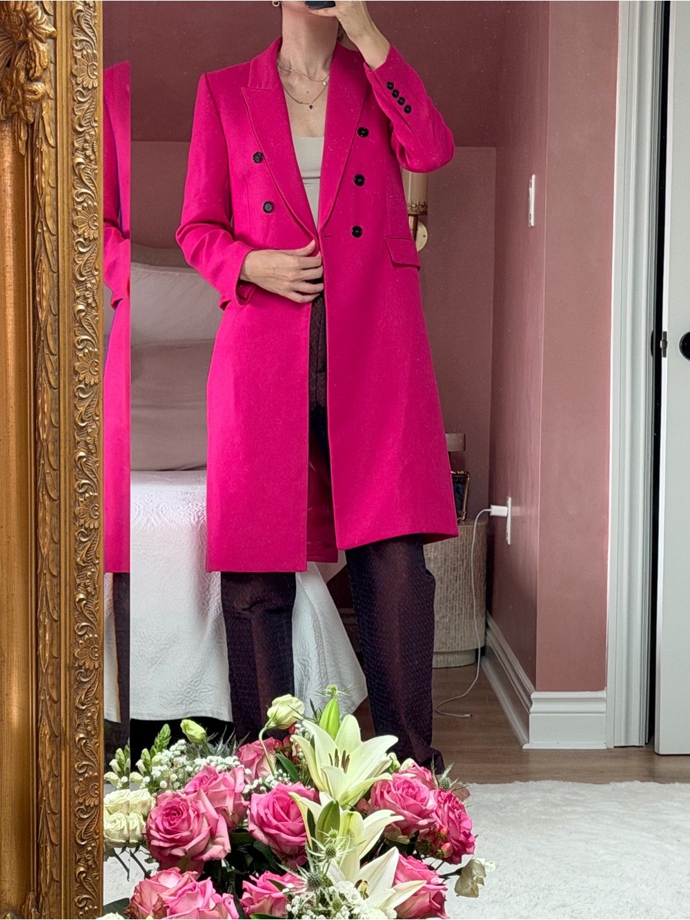 Zara Vibrant Hot Pink Double-Breasted Coat